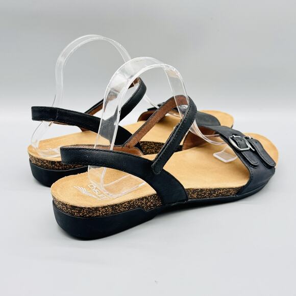 Dansko Sandals Womens 11.5 Black Leather Slingback Low Wedge Buckle Comfort - Picture 9 of 13